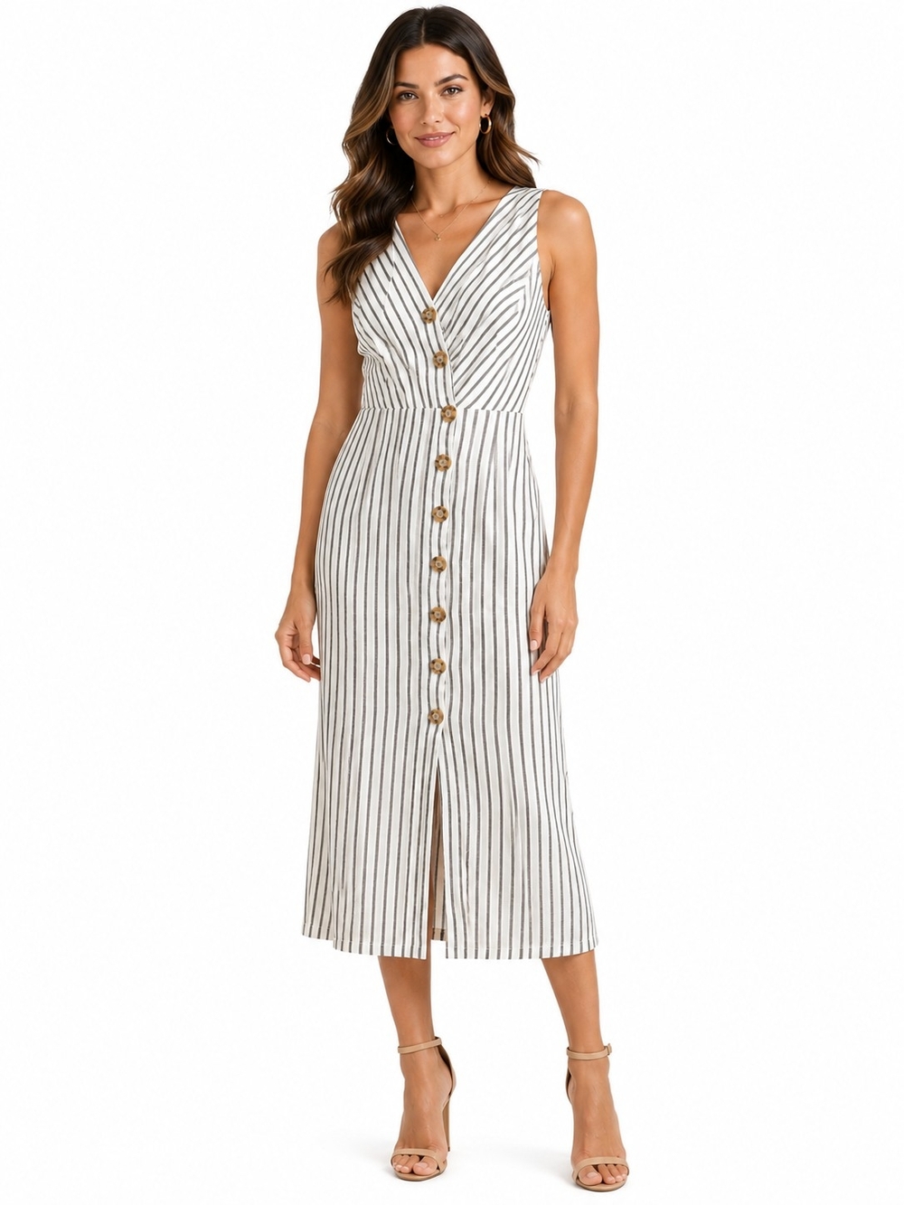Urban Outfitters Boho Striped V-Neck Button-Front Midi Dress Small